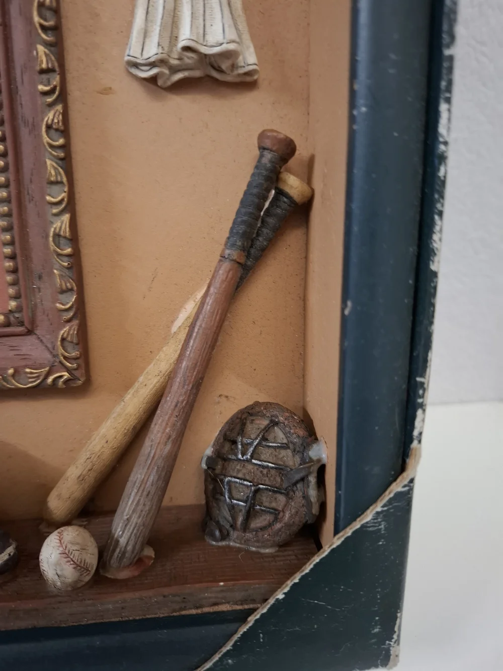 Vintage Baseball Shadow Box Wooden Picture Frame - Green & Tan